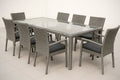Ensemble mobilier de jardin 9 pi¡§¡§ces rectangulaires en r¡§|sine tress¡§|e avec plateau en verre tremp¡§| Gris 