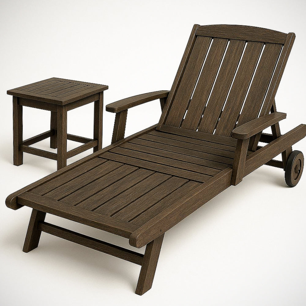 Ensemble de Chaise Longue R¡§|glable en Bois Composite et Table d'Appoint pour Jardin Ext¡§|rieur Brun 