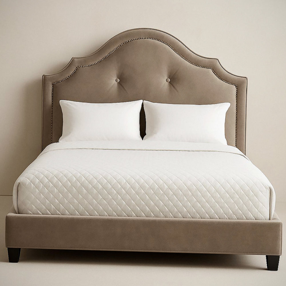 Lit avec t¡§ote de lit en tissu microfibre taupe 160x200x120 cm 