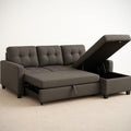Canap¡§|-lit convertible tissu polyester gris avec rangement 3 places 