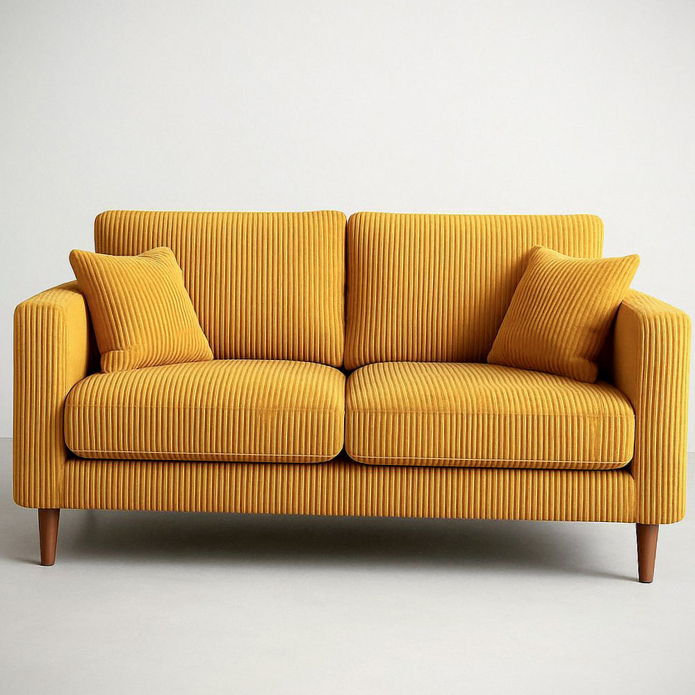 Canapé¡§| 2 Places en Velours C?tel¡§| Jaune avec Pieds en Bois