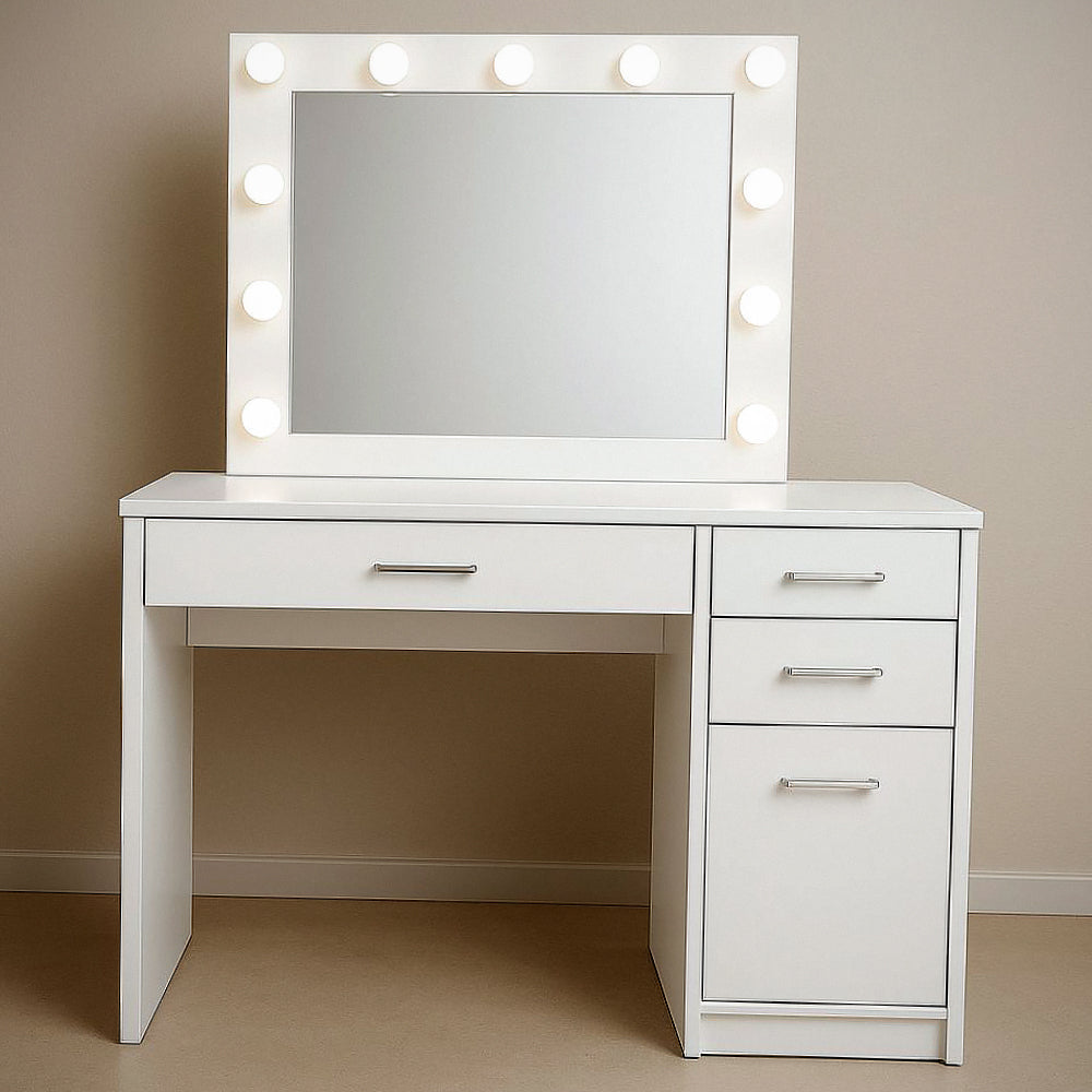 Coiffeuse avec miroir ¡§|clair¡§| en panneaux de particules blanc avec tiroirs 80x40x140 cm 