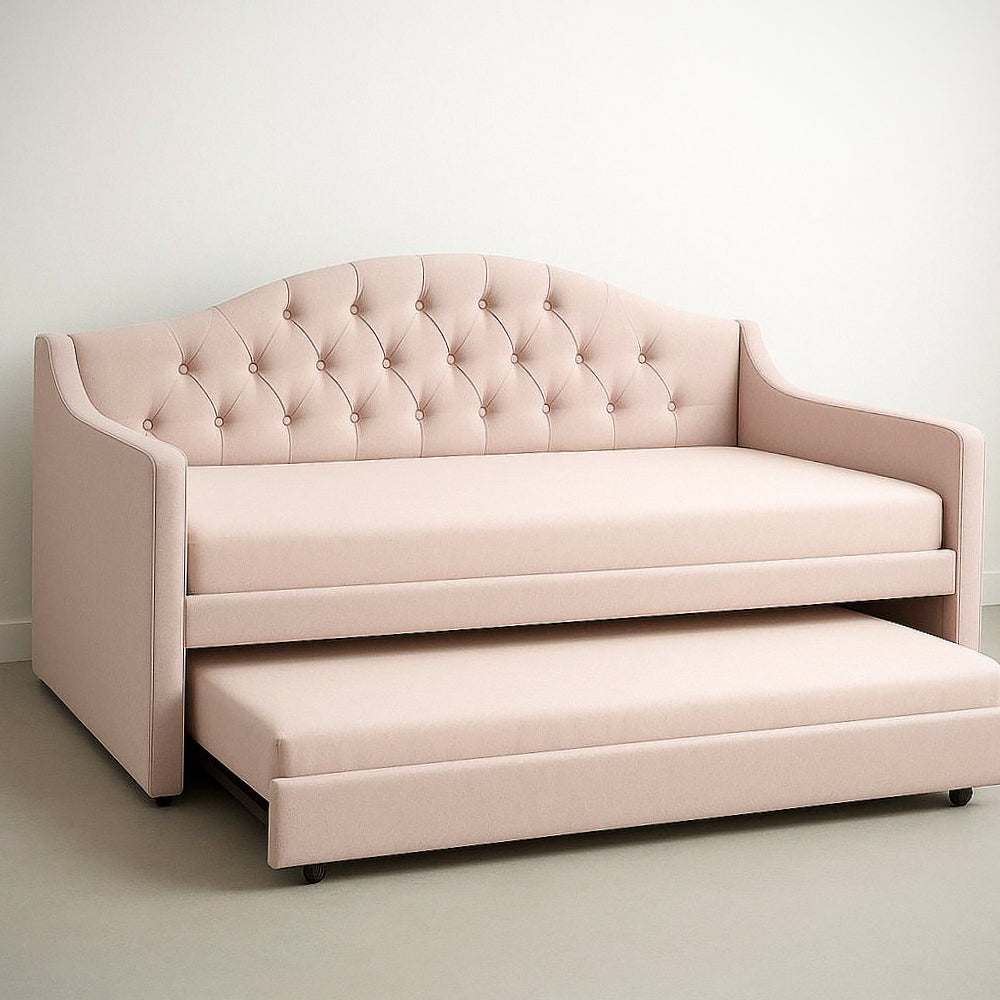 Canap¡§|-lit moderne ¡§¡è deux niveaux en tissu polyester rose clair