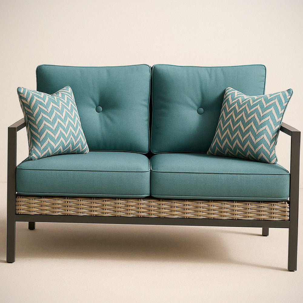 Canapé¡§| 2 Places en Acier/Textil¡§¡§ne Bleu avec Coussins ¡§¡è Motifs 