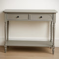 Table Console Bois Composite Gris Deux Tiroirs 100x35x75cm 