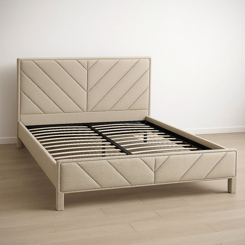 Cadre de Lit Double avec T¡§ote de Lit Matelass¡§|e en Polyester Beige Longueur : 210 cm Largeur : 170 cm Hauteur : 110 cm