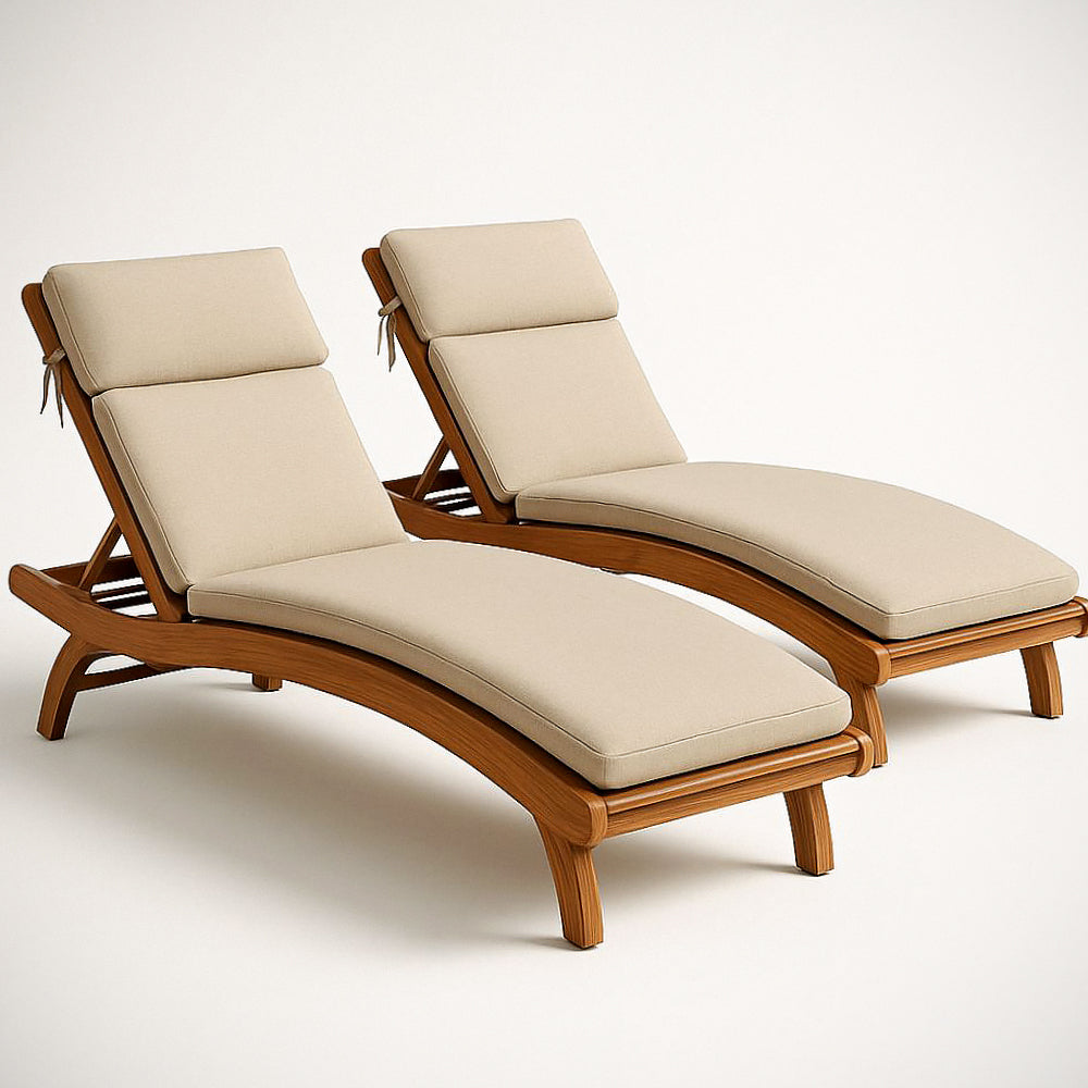 Lot de 2 Chaises Longues en Bois Courb¡§| avec Coussin Cr¡§¡§me 