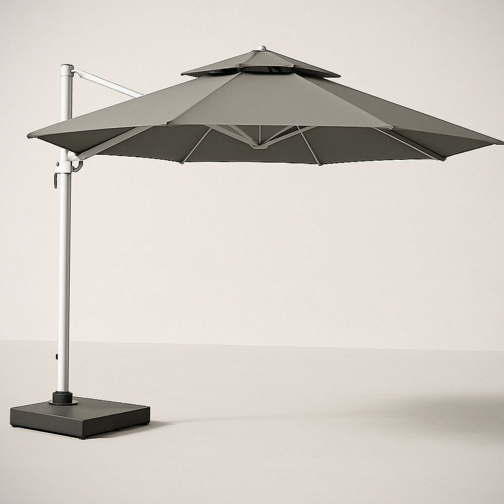 Parasol de Jardin D¡§|port¡§| Rond 3m Polyester Gris/Structure Aluminium Blanc 