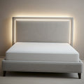 Cadre de lit moderne avec LED int¡§|gr¡§| en tissu polyester gris clair 200x160x110 cm 