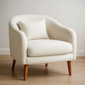 Fauteuil en Boucl¡§| Blanc avec Coussin Dossier et Pieds Bois 72x75x82 cm 