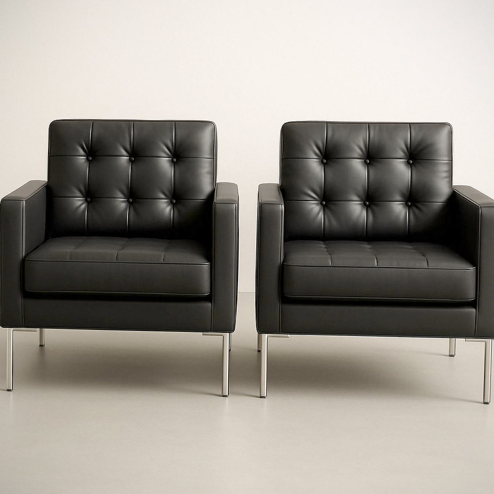 Ensemble de 2 fauteuils lounge en simili cuir noir ¡§¡è pieds en acier inoxydable