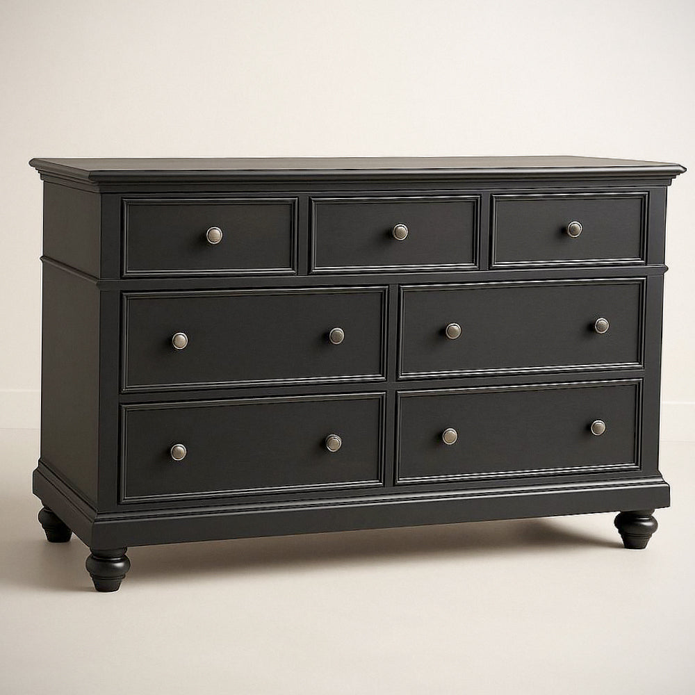 Commode 7 tiroirs bois massif Noir 140x45x90 cm 